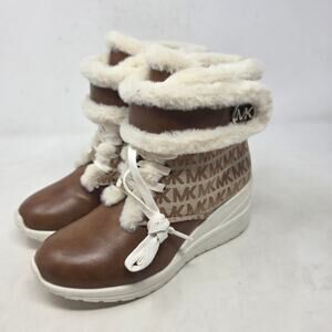 Michael Kors Sunny Rushmore Faux Fur Winter Boots Women’s US 4 Brown MK Logo